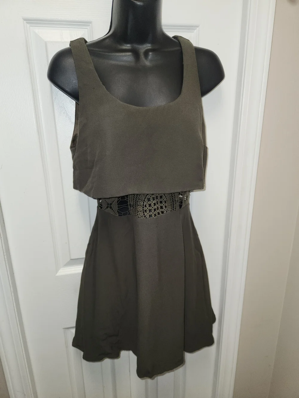 🍉Olive Crochet-Waist Fit & Flare Dress - Picture 5 of 8
